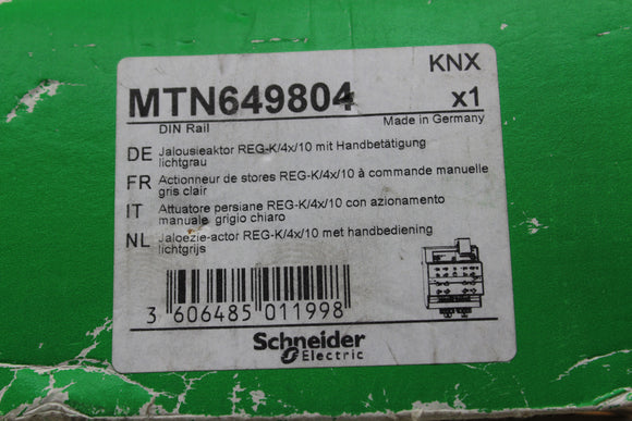 New | Schneider Electric | MTN649804 | SCHNEIDER MTN649804 BLIND ACTUATOR REG-K/4X/10 WITH MANUAL MODE LIGHT GREY