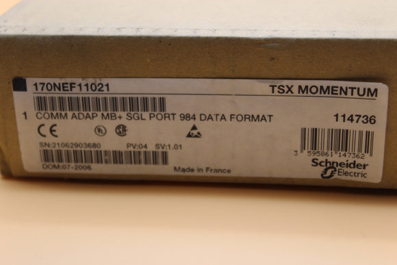 New Sealed Box | Schneider Electric | 170NEF11021 | SCHNEIDER  TSX MOMENTUM 170NEF11021 COMM ADAP MB+ SGL PORT 984 DATA FORMAT